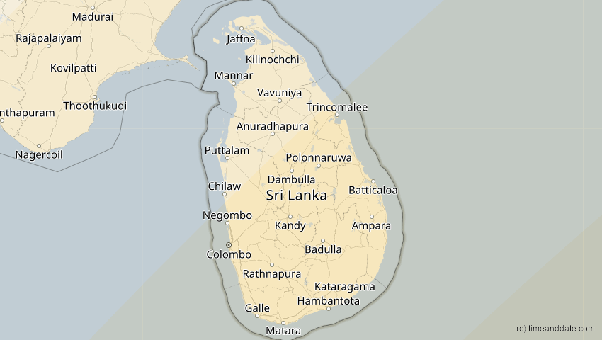 A map of Sri Lanka, showing the path of the 28. Feb 2063 Ringförmige Sonnenfinsternis