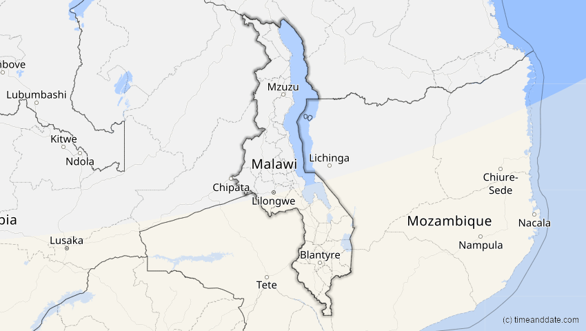 A map of Malawi, showing the path of the 28. Feb 2063 Ringförmige Sonnenfinsternis