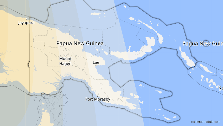 A map of Papua-Neuguinea, showing the path of the 28. Feb 2063 Ringförmige Sonnenfinsternis