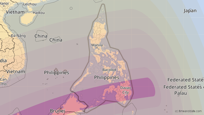 A map of Philippinen, showing the path of the 28. Feb 2063 Ringförmige Sonnenfinsternis