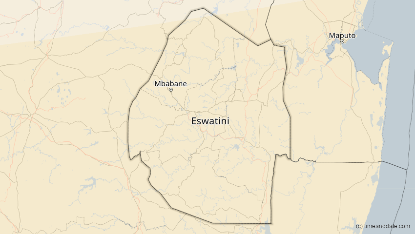 A map of Eswatini, showing the path of the 28. Feb 2063 Ringförmige Sonnenfinsternis