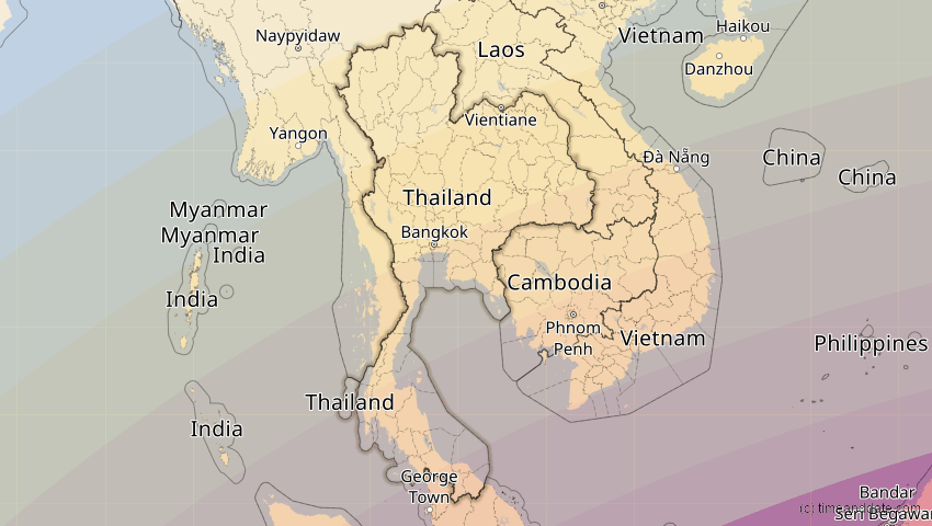 A map of Thailand, showing the path of the 28. Feb 2063 Ringförmige Sonnenfinsternis