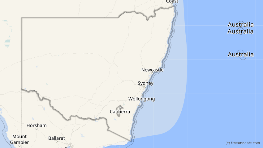 A map of New South Wales, Australien, showing the path of the 28. Feb 2063 Ringförmige Sonnenfinsternis