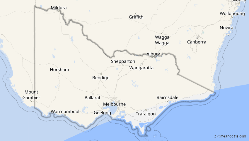 A map of Victoria, Australien, showing the path of the 28. Feb 2063 Ringförmige Sonnenfinsternis
