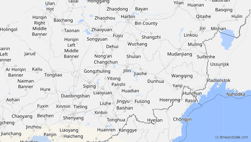 A map of Jilin, China, showing the path of the 28. Feb 2063 Ringförmige Sonnenfinsternis