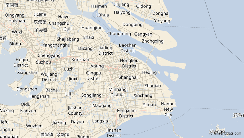 A map of Shanghai, China, showing the path of the 28. Feb 2063 Ringförmige Sonnenfinsternis