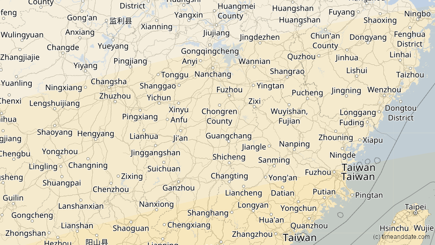 A map of Jiangxi, China, showing the path of the 28. Feb 2063 Ringförmige Sonnenfinsternis