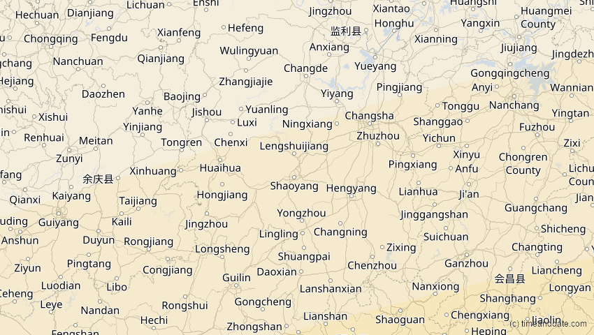 A map of Hunan, China, showing the path of the 28. Feb 2063 Ringförmige Sonnenfinsternis