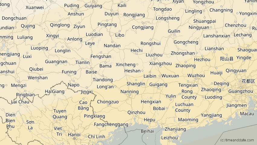 A map of Guangxi, China, showing the path of the 28. Feb 2063 Ringförmige Sonnenfinsternis