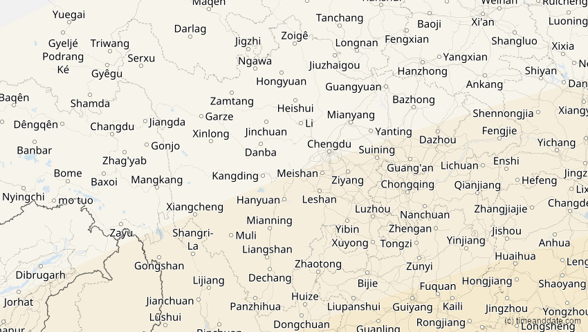A map of Sichuan, China, showing the path of the 28. Feb 2063 Ringförmige Sonnenfinsternis