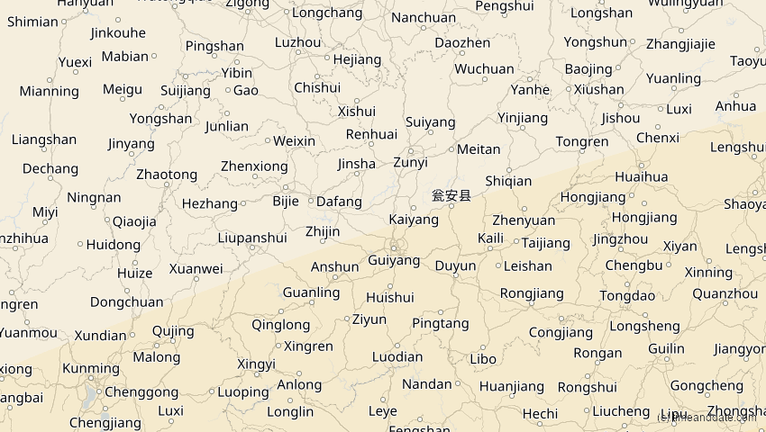 A map of Guizhou, China, showing the path of the 28. Feb 2063 Ringförmige Sonnenfinsternis