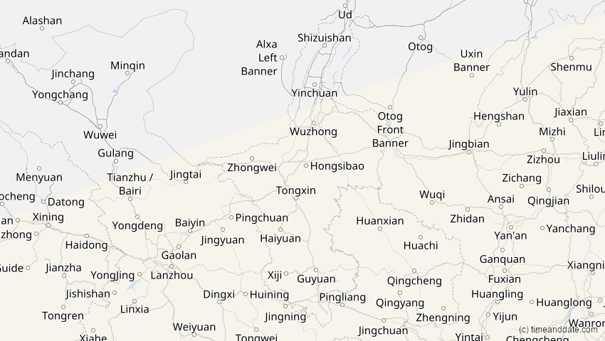 A map of Ningxia, China, showing the path of the 28. Feb 2063 Ringförmige Sonnenfinsternis