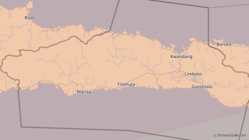 A map of Gorontalo, Indonesien, showing the path of the 28. Feb 2063 Ringförmige Sonnenfinsternis