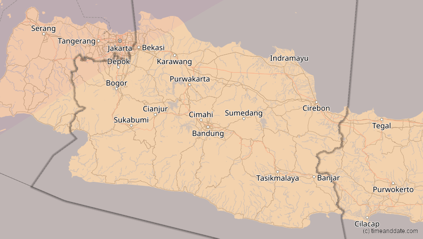 A map of Jawa Barat, Indonesien, showing the path of the 28. Feb 2063 Ringförmige Sonnenfinsternis