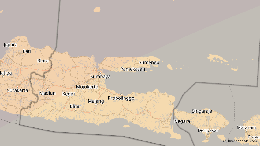 A map of Jawa Timur, Indonesien, showing the path of the 28. Feb 2063 Ringförmige Sonnenfinsternis