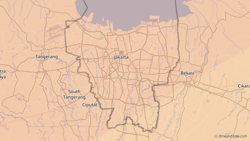A map of Jakarta Hauptstadtdistrikt, Indonesien, showing the path of the 28. Feb 2063 Ringförmige Sonnenfinsternis