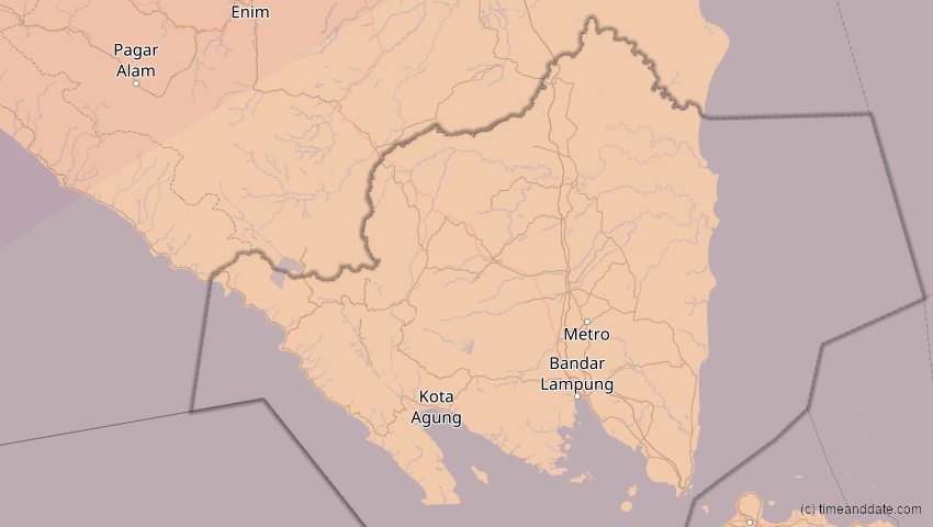 A map of Lampung, Indonesien, showing the path of the 28. Feb 2063 Ringförmige Sonnenfinsternis