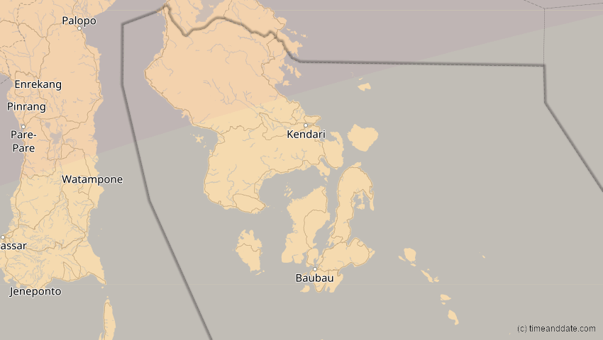 A map of Sulawesi Tenggara, Indonesien, showing the path of the 28. Feb 2063 Ringförmige Sonnenfinsternis