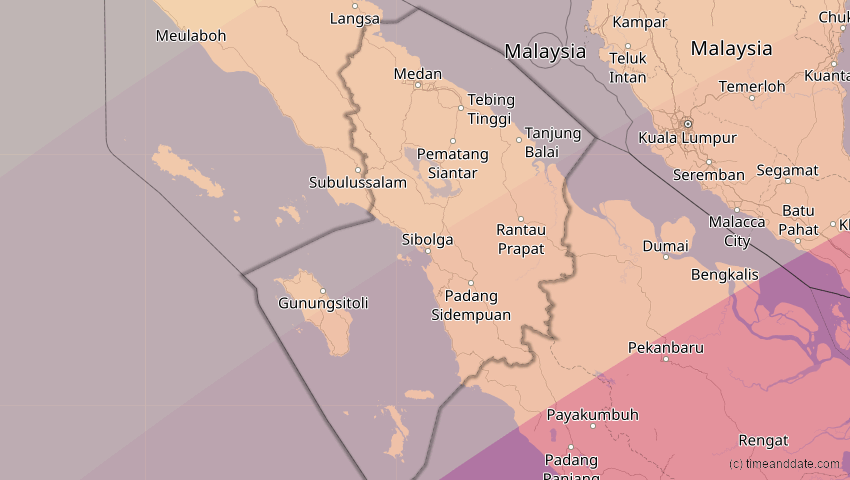 A map of Sumatera Utara, Indonesien, showing the path of the 28. Feb 2063 Ringförmige Sonnenfinsternis