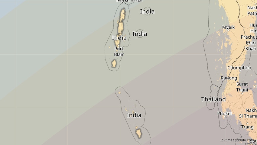 A map of Andamanen und Nikobaren, Indien, showing the path of the 28. Feb 2063 Ringförmige Sonnenfinsternis