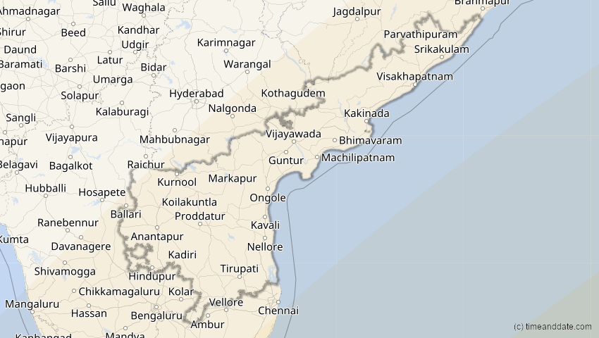 A map of Andhra Pradesh, Indien, showing the path of the 28. Feb 2063 Ringförmige Sonnenfinsternis