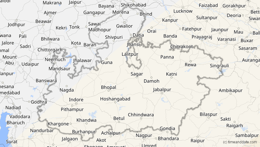 A map of Madhya Pradesh, Indien, showing the path of the 28. Feb 2063 Ringförmige Sonnenfinsternis