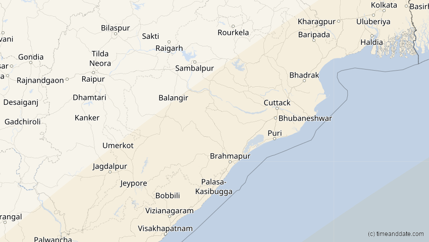 A map of Odisha, Indien, showing the path of the 28. Feb 2063 Ringförmige Sonnenfinsternis