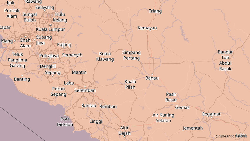 A map of Negeri Sembilan, Malaysia, showing the path of the 28. Feb 2063 Ringförmige Sonnenfinsternis