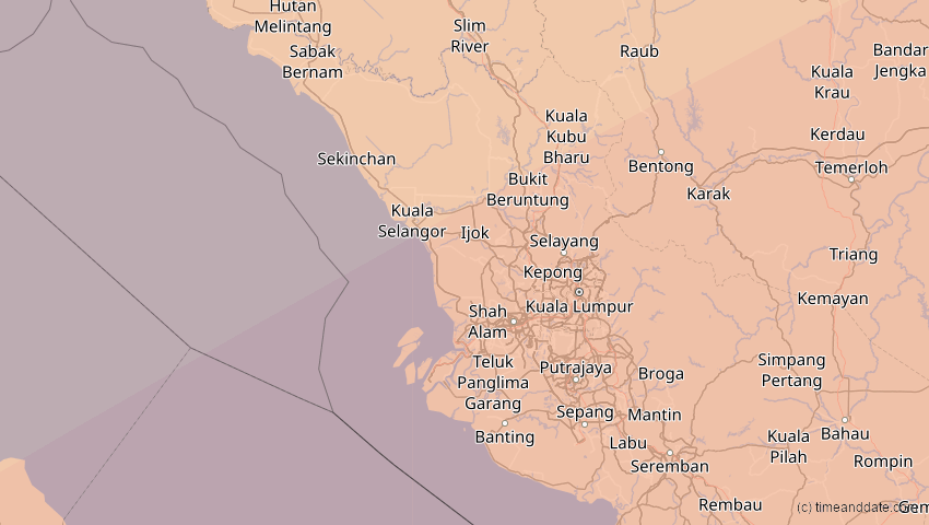 A map of Selangor, Malaysia, showing the path of the 28. Feb 2063 Ringförmige Sonnenfinsternis