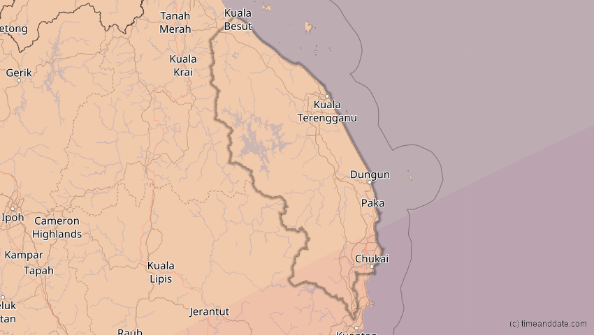 A map of Terengganu, Malaysia, showing the path of the 28. Feb 2063 Ringförmige Sonnenfinsternis