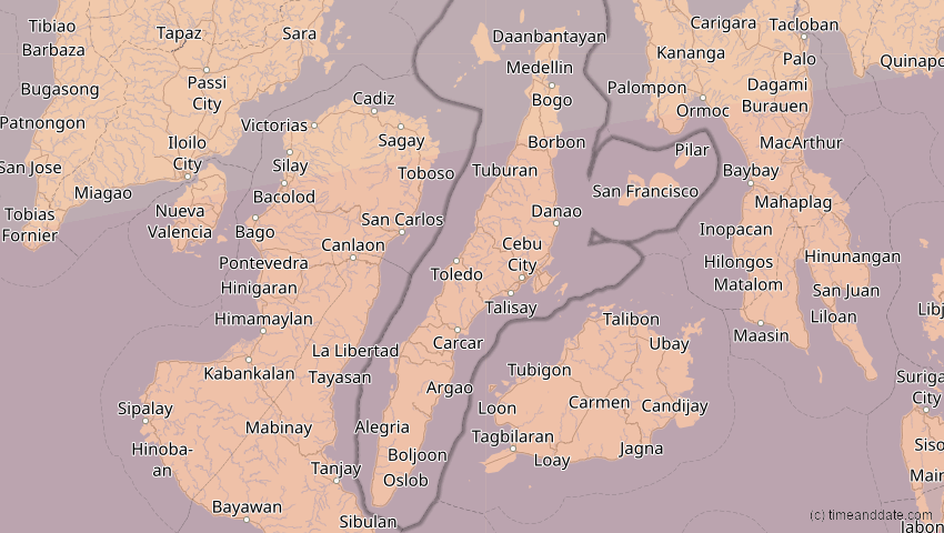 A map of Cebu, Philippinen, showing the path of the 28. Feb 2063 Ringförmige Sonnenfinsternis