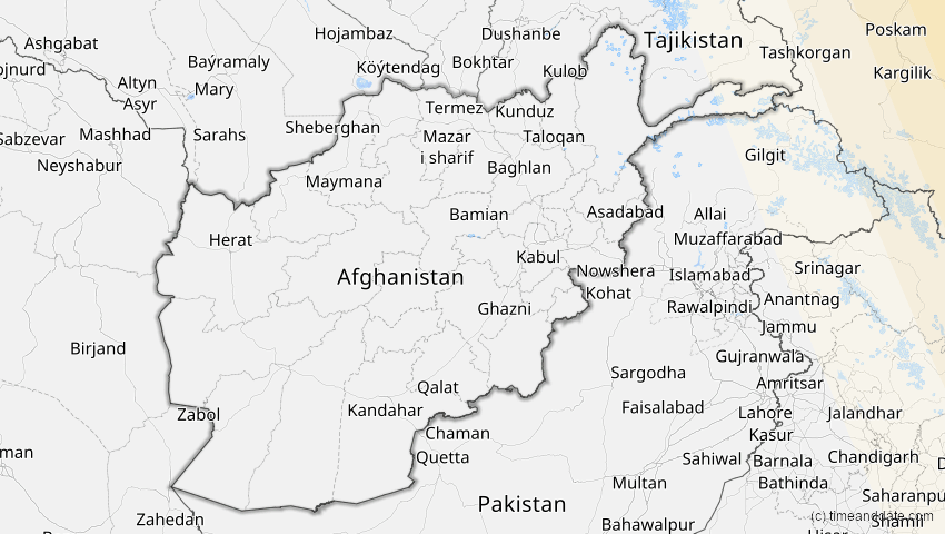 A map of Afghanistan, showing the path of the 24. Aug 2063 Totale Sonnenfinsternis