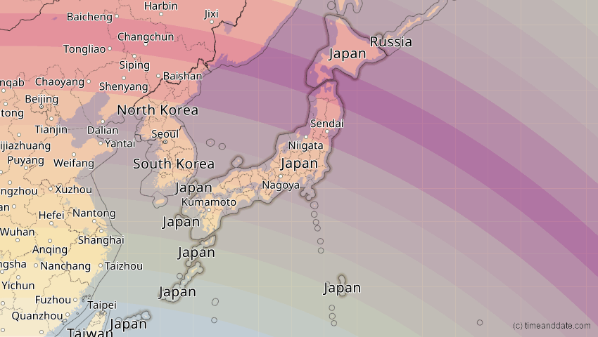 A map of Japan, showing the path of the 24. Aug 2063 Totale Sonnenfinsternis