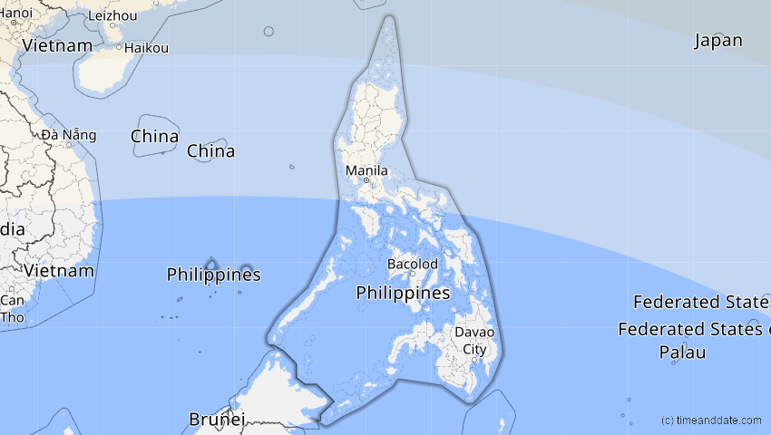 A map of Philippinen, showing the path of the 24. Aug 2063 Totale Sonnenfinsternis