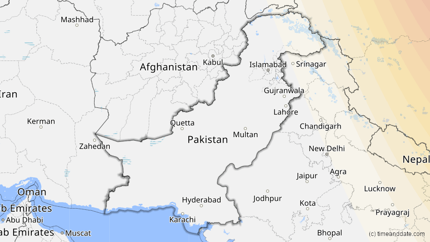 A map of Pakistan, showing the path of the 24. Aug 2063 Totale Sonnenfinsternis