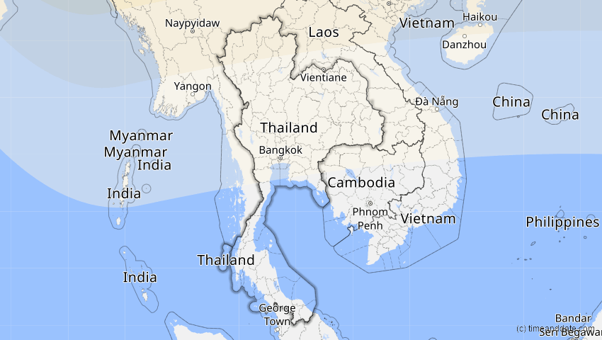 A map of Thailand, showing the path of the 24. Aug 2063 Totale Sonnenfinsternis