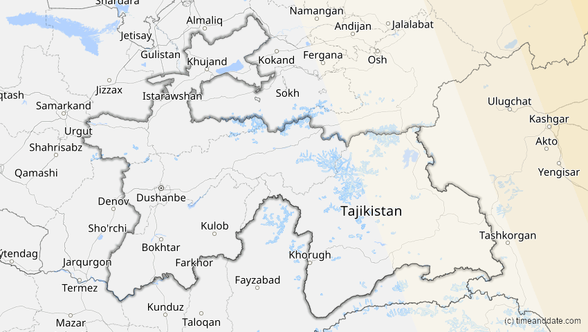 A map of Tadschikistan, showing the path of the 24. Aug 2063 Totale Sonnenfinsternis