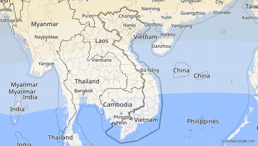 A map of Vietnam, showing the path of the 24. Aug 2063 Totale Sonnenfinsternis