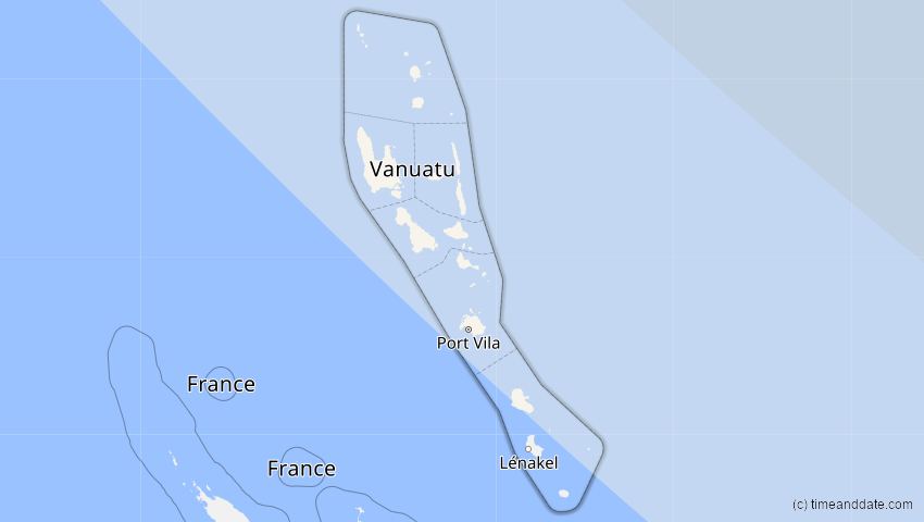 A map of Vanuatu, showing the path of the 24. Aug 2063 Totale Sonnenfinsternis