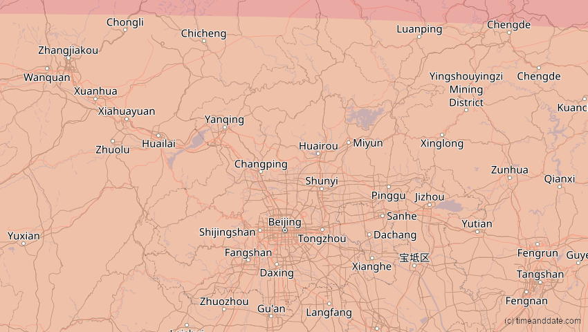 A map of Peking, China, showing the path of the 24. Aug 2063 Totale Sonnenfinsternis