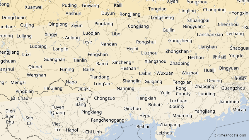 A map of Guangxi, China, showing the path of the 24. Aug 2063 Totale Sonnenfinsternis