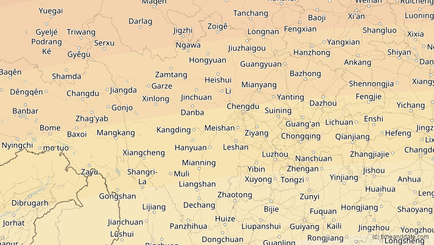 A map of Sichuan, China, showing the path of the 24. Aug 2063 Totale Sonnenfinsternis