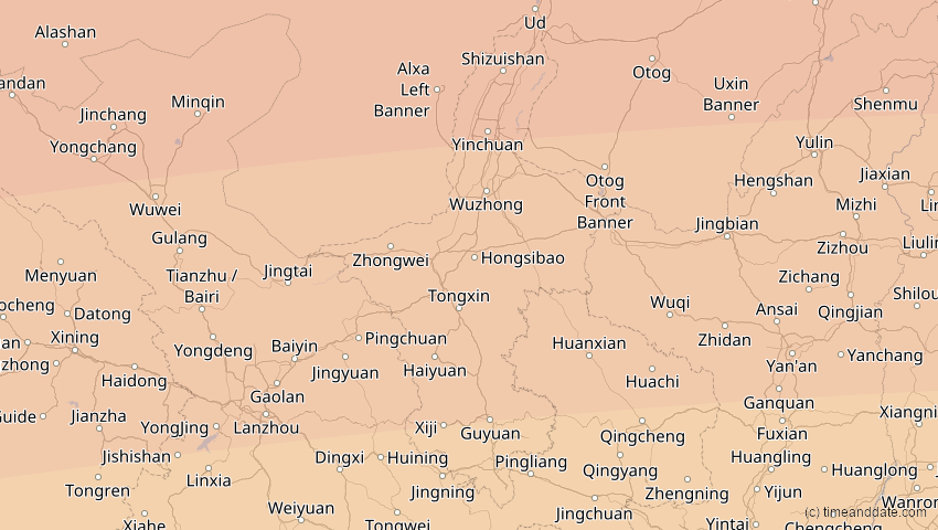 A map of Ningxia, China, showing the path of the 24. Aug 2063 Totale Sonnenfinsternis