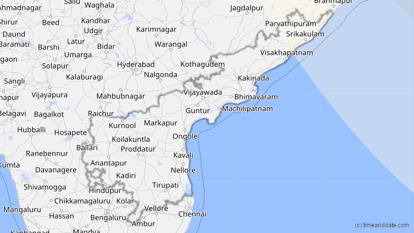 A map of Andhra Pradesh, Indien, showing the path of the 24. Aug 2063 Totale Sonnenfinsternis