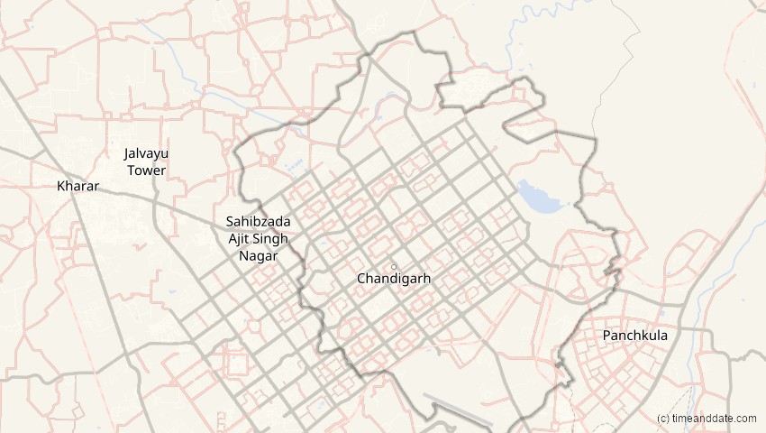 A map of Chandigarh, Indien, showing the path of the 24. Aug 2063 Totale Sonnenfinsternis