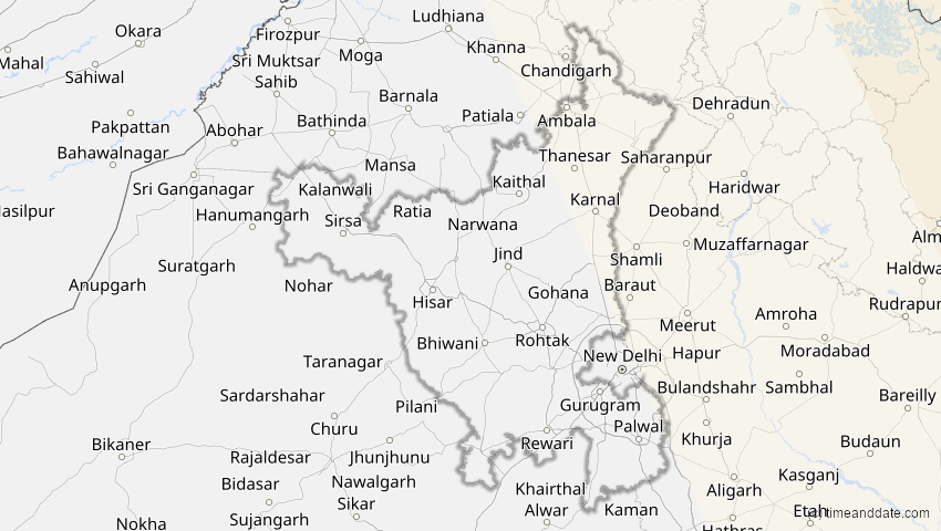 A map of Haryana, Indien, showing the path of the 24. Aug 2063 Totale Sonnenfinsternis