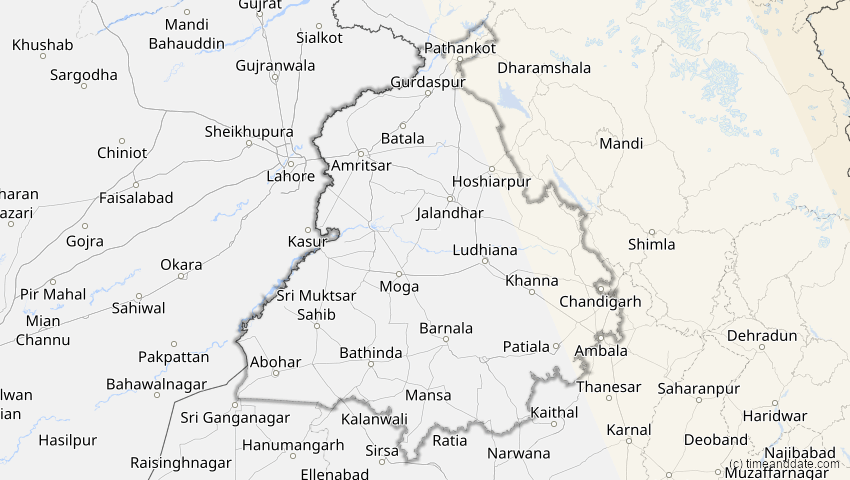 A map of Punjab, Indien, showing the path of the 24. Aug 2063 Totale Sonnenfinsternis