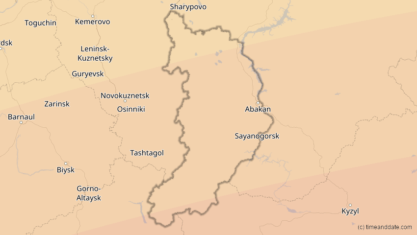 A map of Chakassien, Russland, showing the path of the 24. Aug 2063 Totale Sonnenfinsternis
