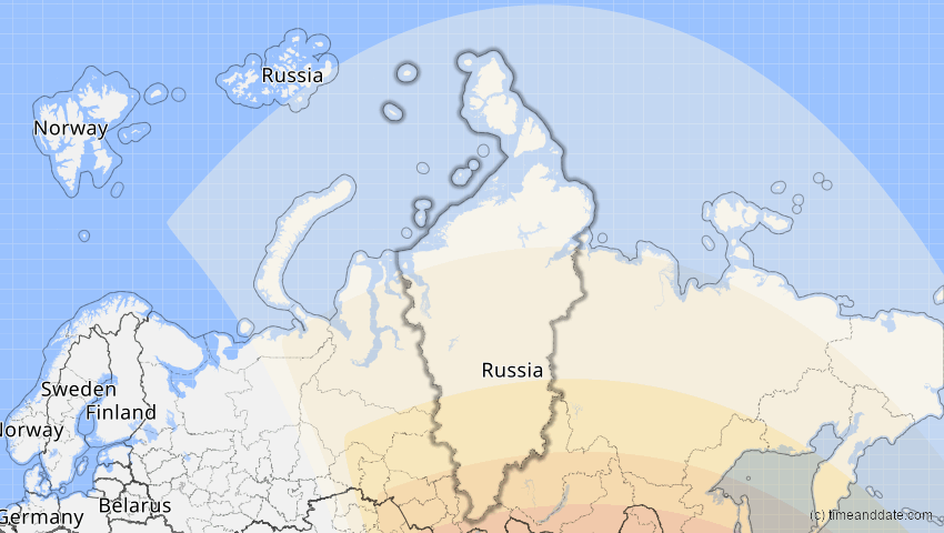 A map of Krasnojarsk, Russland, showing the path of the 24. Aug 2063 Totale Sonnenfinsternis