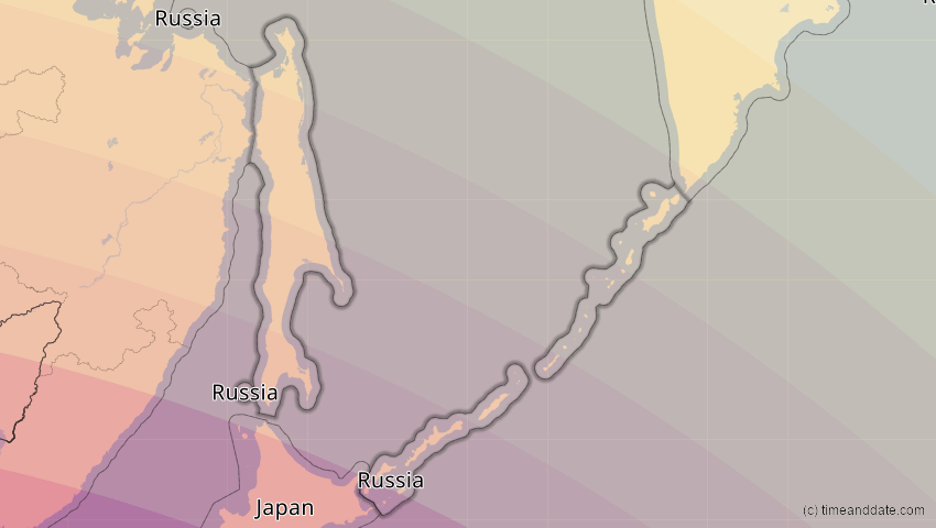 A map of Sachalin, Russland, showing the path of the 24. Aug 2063 Totale Sonnenfinsternis